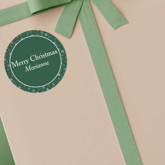 緑の雪モダン結晶メリークリスマス ラウンドシール