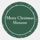 緑の雪モダン結晶メリークリスマス ラウンドシール (正面)
