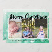 緑の雪片がフォトクリスマスをパーソナライズ シーズンカード (正面/裏面)