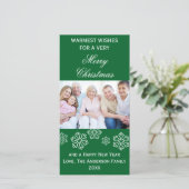 緑の雪片が最も暖かい願いの写真 – フォトカード シーズンカード (スタンド正面)