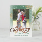 緑の雪素朴結晶メリークリスマスフォト シーズンカード (スタンド正面)