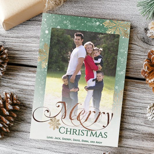 緑の雪素朴結晶メリークリスマスフォト シーズンカード