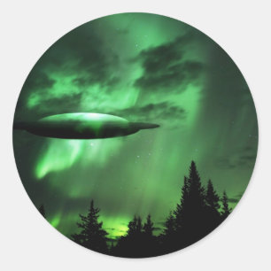 緑の雲の中のUFO ラウンドシール