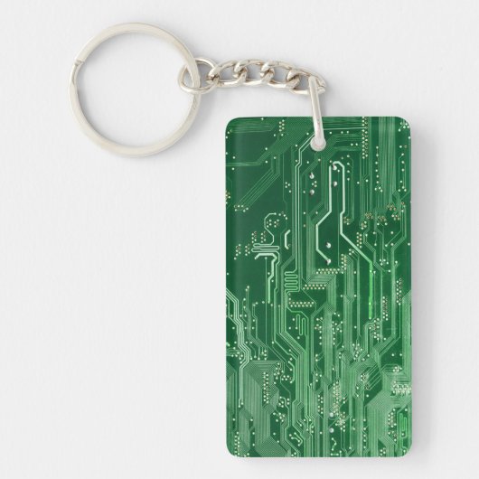 緑の電子回路のボード・コンピュータパターン キーホルダー (正面)