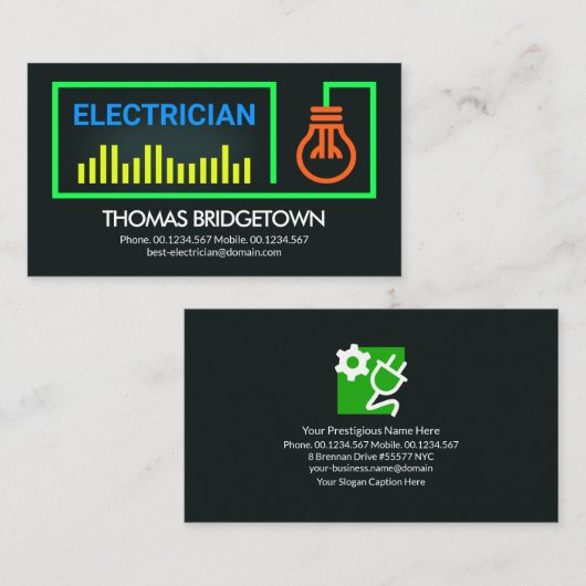 緑の電気ケーブルフレーム電気技師 名刺 (正面/裏面)
