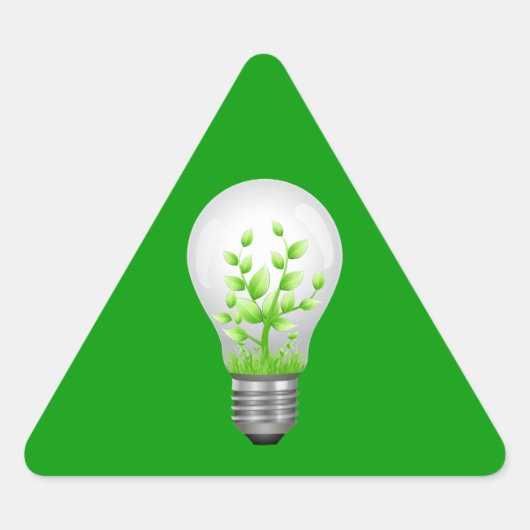 緑の電球シンボル 三角形シール (正面)