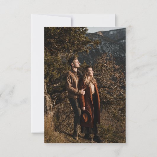 緑の霧の山の松の結婚木の写真 セーブザデート (裏面)