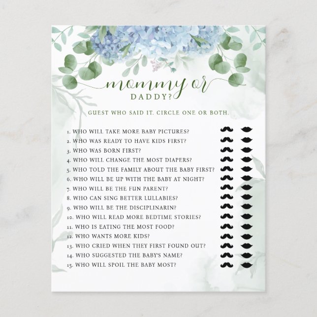 緑の青いあじさいママまたはパパ赤ちゃんシャワー (正面)