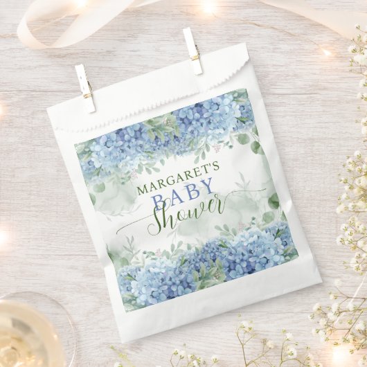 緑の青いアジサイその男の子の赤ちゃんシャワー フェイバーバッグ (クリップ留めされた状態)