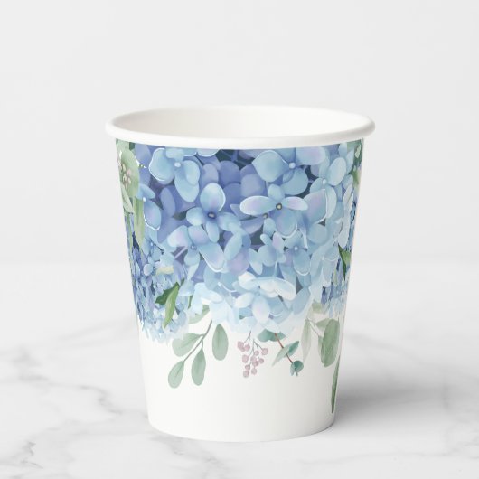 緑の青いアジサイその男の子の赤ちゃんシャワー 紙コップ (裏面)