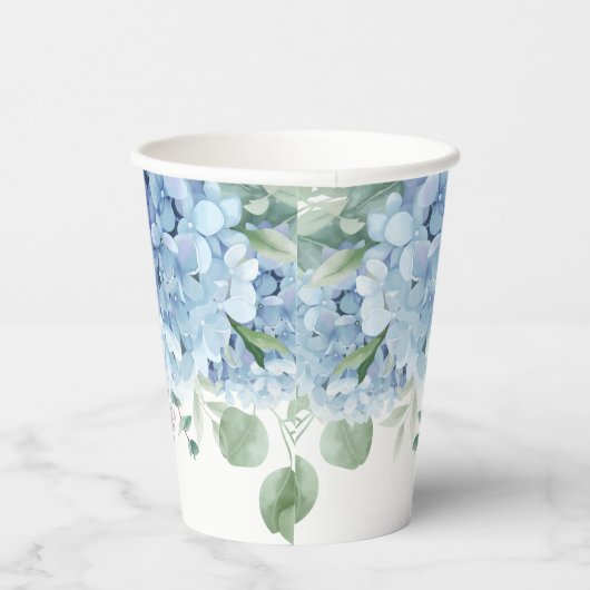 緑の青いアジサイその男の子の赤ちゃんシャワー 紙コップ (右)