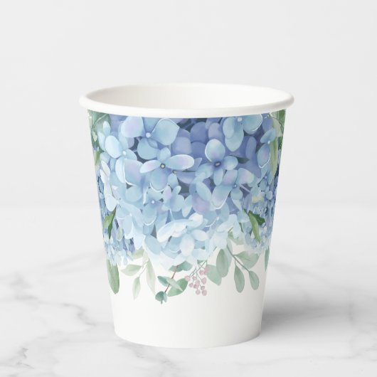 緑の青いアジサイその男の子の赤ちゃんシャワー 紙コップ (正面)