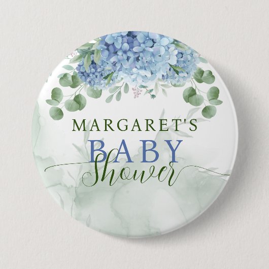 緑の青いアジサイその男の子の赤ちゃんシャワー 缶バッジ (正面)