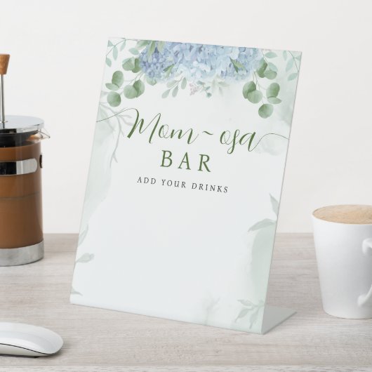 緑の青いアジサイMom-osaサイン赤ちゃんシャワー 台座サイン (インサイチュ)