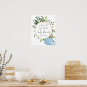 緑の青いカボチャの赤ちゃんシャワー歓迎サイン ポスター (キッチン)