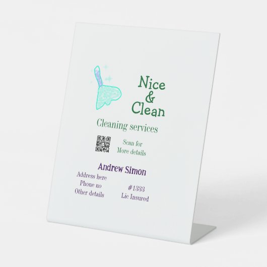 緑の青いグリッタークリーンなモップ追加の名前アドレスq r b 台座サイン (正面)