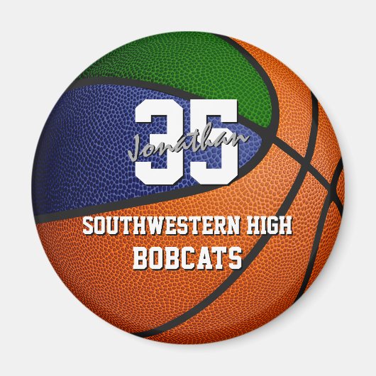 緑の青いスポーツチームカラーズバスケットボールギフト マグネット (正面)