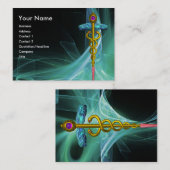 緑の青いティール(緑がかった色)の光波の金ゴールド 名刺 (正面/裏面)