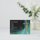 緑の青いティール(緑がかった色)の光波の金ゴールド 名刺 (スタンド正面)