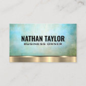 緑の青いテクスチャの背景 |金ゴールド金属トリム 名刺 (正面)