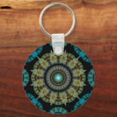 緑の青いフラクタル神聖パターン キーホルダー (正面)