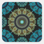 緑の青いフラクタル神聖パターン スクエアシール (正面)