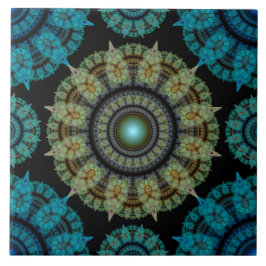 緑の青いフラクタル神聖パターン タイル