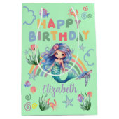 緑の青い人魚の誕生日ギフトバッグ ミディアムペーパーバッグ (正面)
