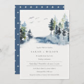 緑の青い松の森の鳥の結婚式の招待 サンキューカード (正面/裏面)