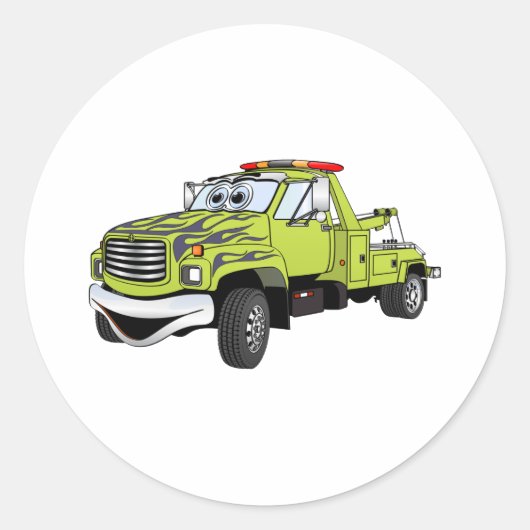 緑の青い牽引トラックアニメ ラウンドシール (正面)