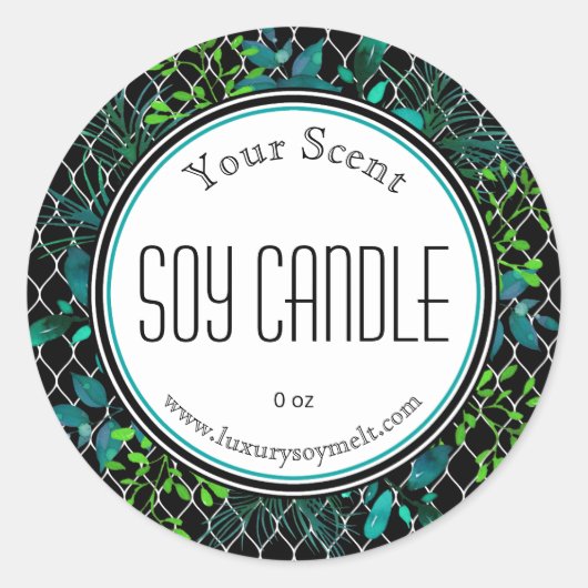 緑の青い白黒の枝大豆キャンドルラベル ラウンドシール (正面)