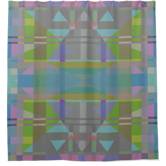 緑の青い紫の幾何学的 シャワーカーテン (正面)
