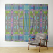 緑の青い紫の幾何学的 タペストリー (インサイチュ(横))