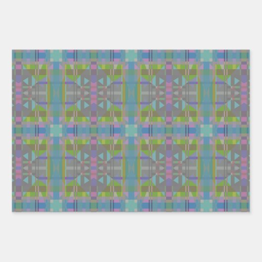 緑の青い紫の幾何学的 ラッピングペーパーシート (正面)