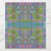 緑の青い紫の幾何学的 ワインラベル (シングルラベル)