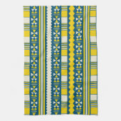 緑の青い部族のパタ伝統的ーン キッチンタオル (縦)