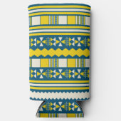 緑の青い部族のパタ伝統的ーン スリム缶クーラー (正面)