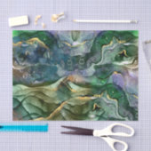 緑の青い金ゴールドインク抽象芸術 薄葉紙 (クラフト)