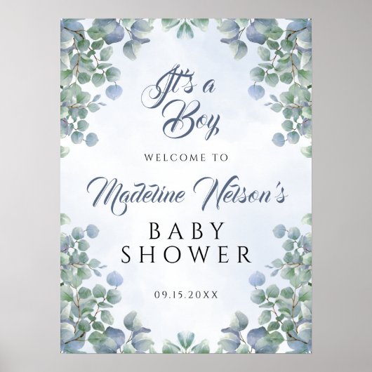 緑の青その男の子のシャワー歓迎 ポスター (正面)