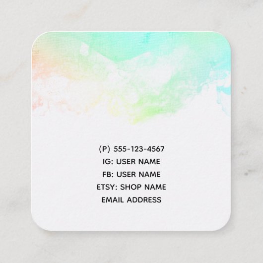 緑の青とピンクの抽象芸術水色の渦巻き スクエア名刺 (裏面)
