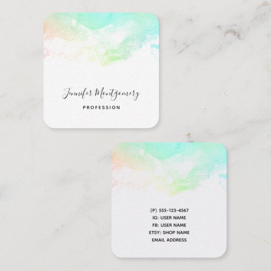 緑の青とピンクの抽象芸術水色の渦巻き スクエア名刺 (正面/裏面)