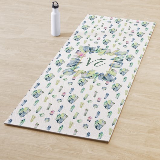緑の青とピンクの結晶 ヨガマット (インサイチュ)