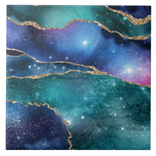 緑の青のジード銀河系フェイクゴールデモダンン タイル (正面)