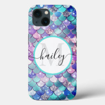 緑の青のマーメイドスキンとグリッターCase-Mate i