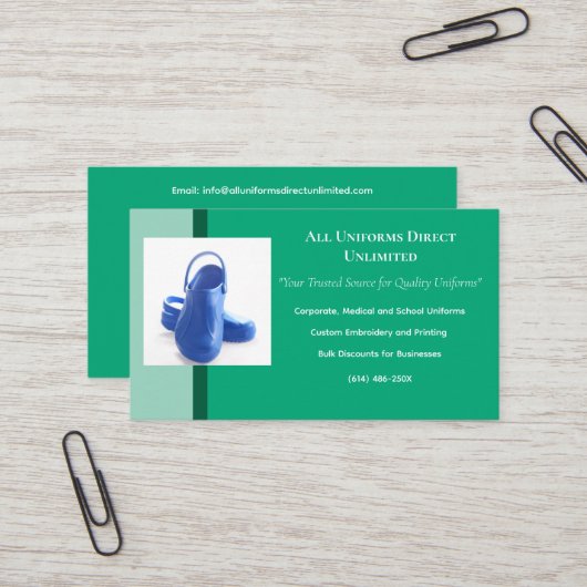 緑の青の医療用下駄の制服 名刺 (正面/裏面インサイチュ)
