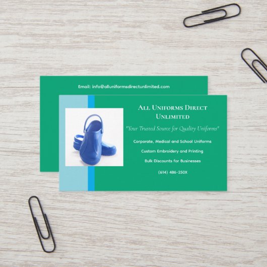 緑の青の医療用下駄の制服 名刺 (正面/裏面インサイチュ)