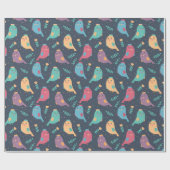 緑の青カラフルい黄色を覗く子供かわいい鳥 ラッピングペーパー (フラット)