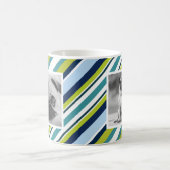 緑の青ストライプ色のパタカスタムーン写真マググ コーヒーマグカップ (中央)