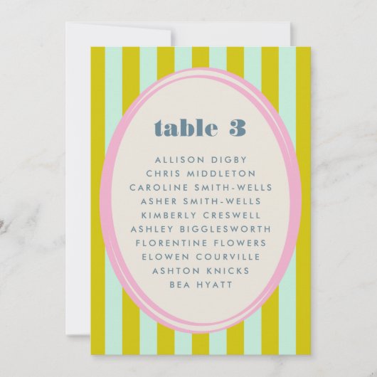 緑の青ストライプ色はっきりしたのテーブル座席表 (正面)