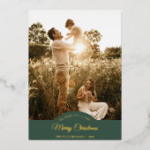 緑の非常に陽気なクリスマス4枚の写真垂直 箔シーズンカード (正面)